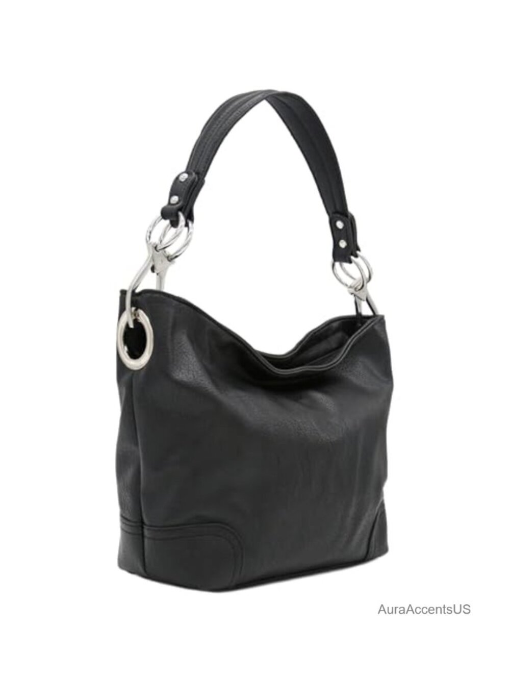 Hobo Shoulder Bag Faux Leather Zipper Closure Detachable Strap Pockets